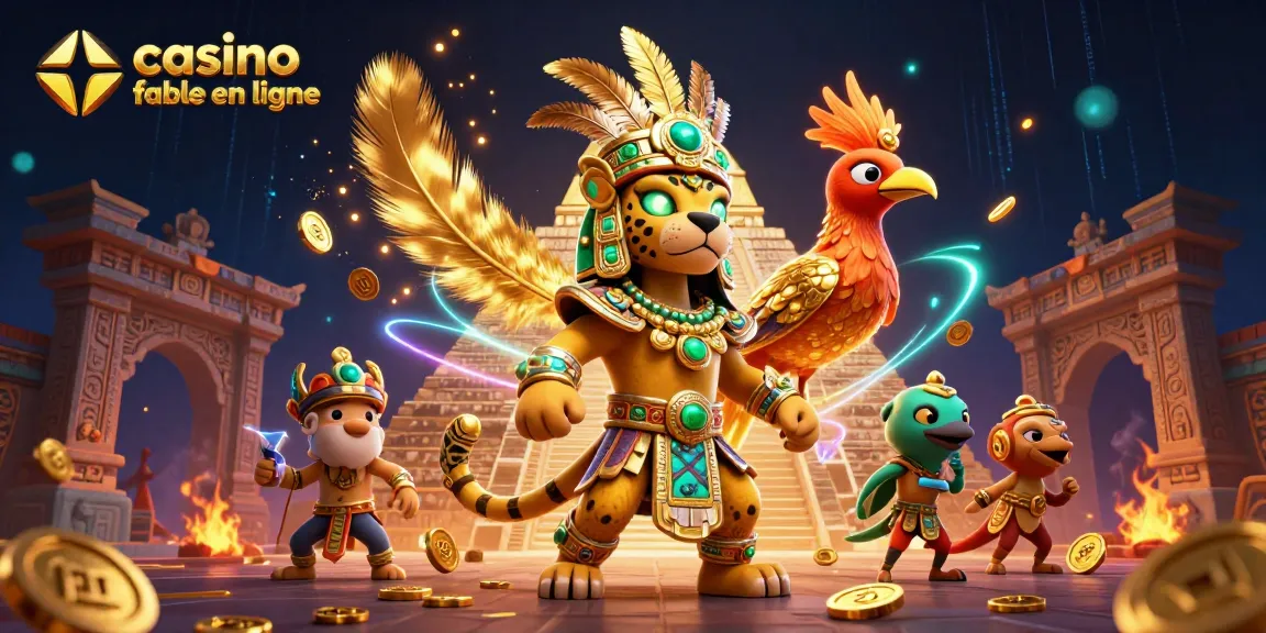 Profitez de l'expérience immersive d'un casino fiable en ligne, illustrée par un prêtre jaguar et un oiseau quetzal.