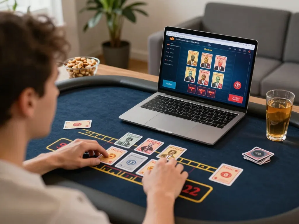 Player engaging in live casino game at https://kiss918-ori.app, showcasing strategic betting and enjoyable home gaming.