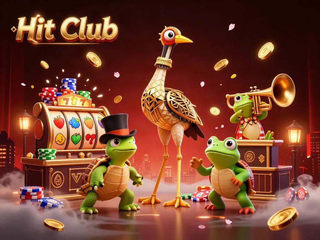 Hit Club features an engaging illustration with characters and vibrant slot elements showcasing a lively casino atmosphere.