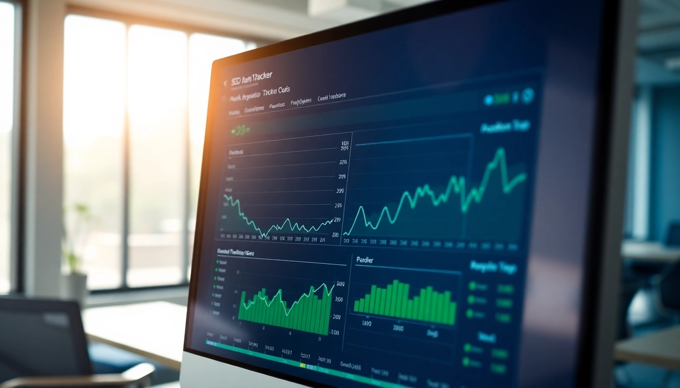 Visualizing the SEO Rank Tracker with engaging data analytics in a modern office.