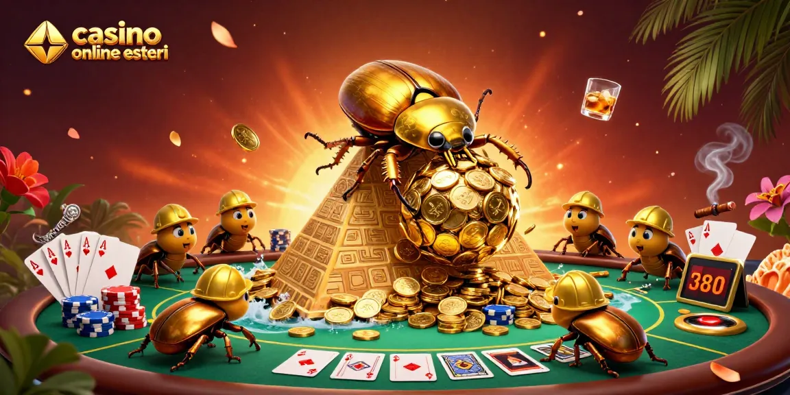 Scopri i migliori casinò online esteri con un'illustrazione ricca di dettagli e simboli del gioco.