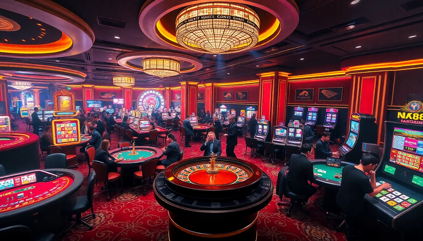 Experience the thrill of NK88 at a vibrant casino, showcasing exciting games and engaging players.