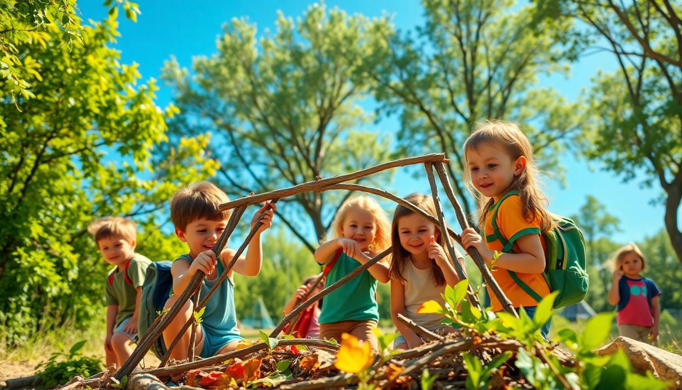 Children enjoying activities at a homeschool summer camp in a vibrant outdoor setting.