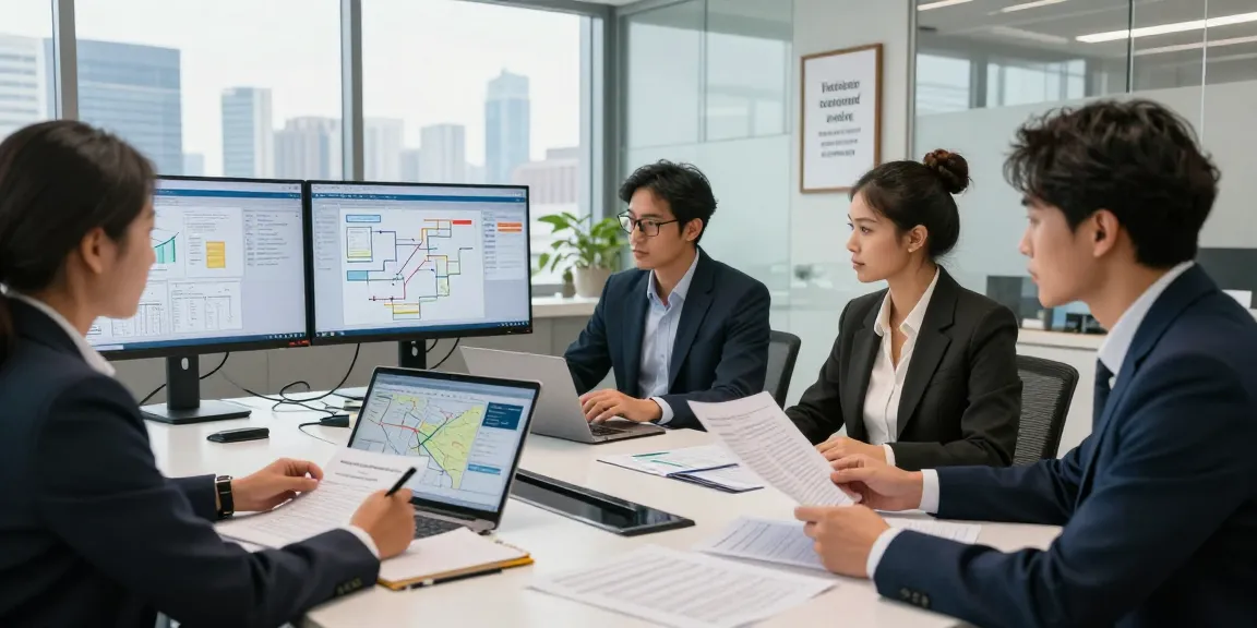 Team collaborating on asset tracing strategies in a bright finance office, showcasing data analysis and teamwork.