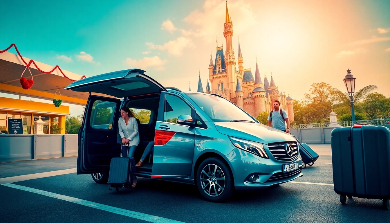 Experience seamless Disneyland Paris airport transfer services, showcasing travelers arriving at the airport.