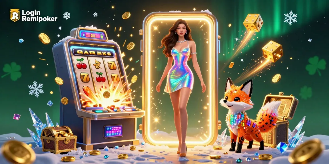 Experience the excitement of Login Remipoker with vibrant 3D art featuring a colorful poker scene.