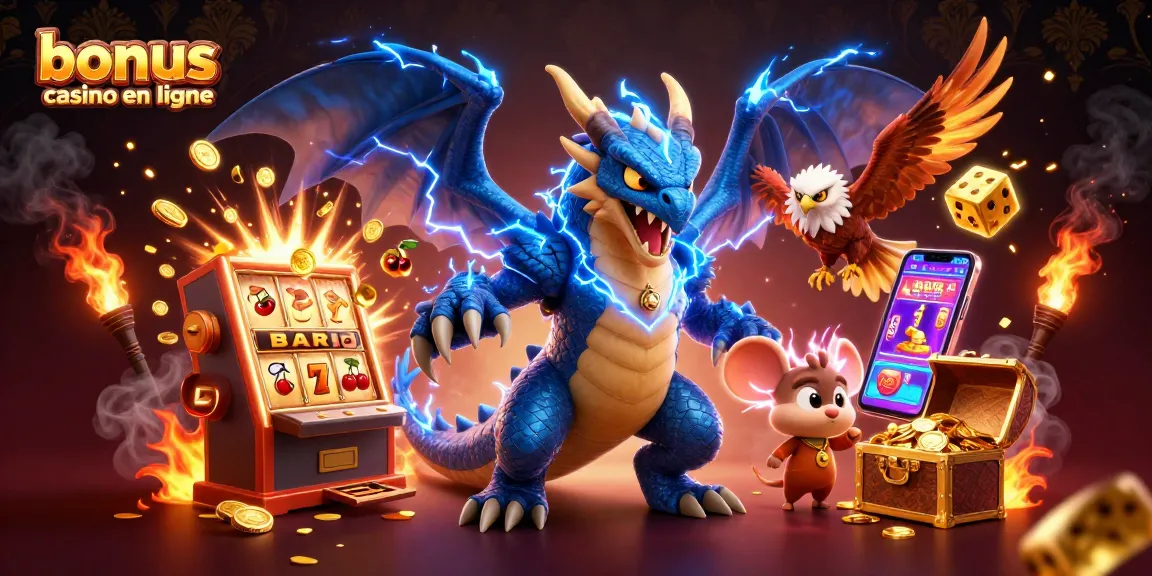 Découvrez l'excitation avec la scène colorée des bonus de casino en ligne remplie d'éléments de jeu dynamiques.