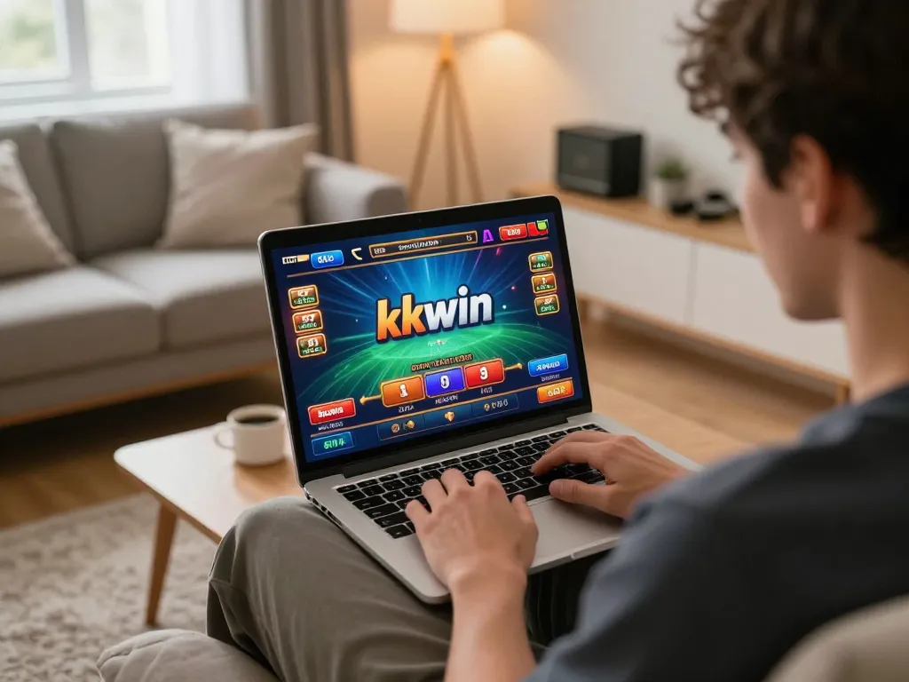 Engaging with kkwin casino games at home while using a laptop in a cozy setting