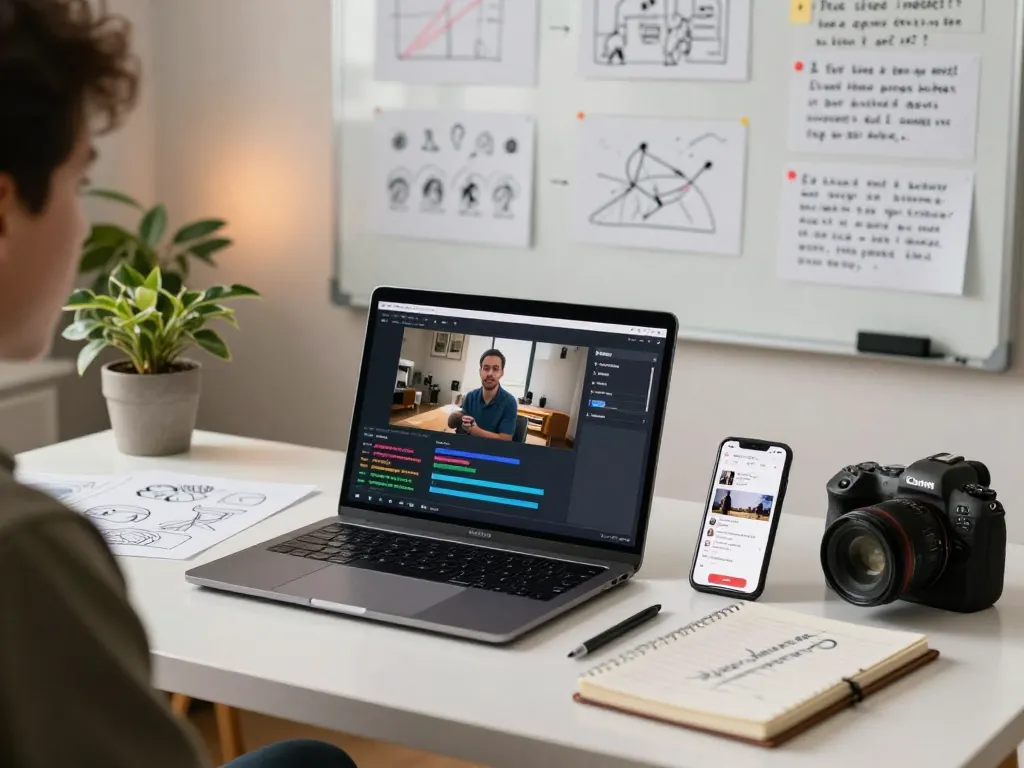 Creating video to prompt ai insights in an innovative tech workspace during a collaborative session.