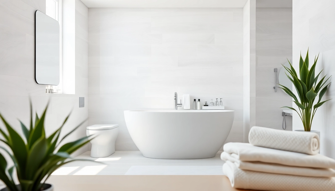 Vasca da bagno elegante in un ambiente bagno moderno e luminoso, progettato per il relax.