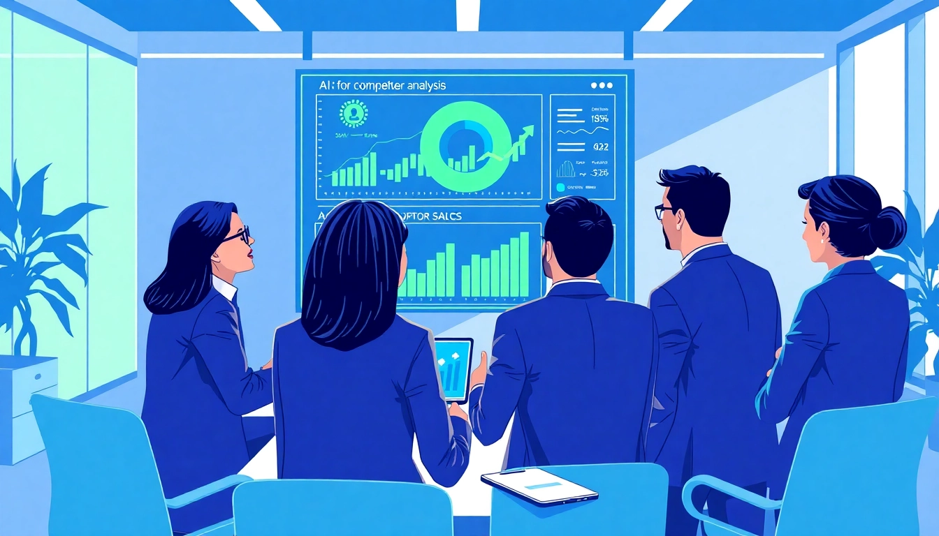 Utilize AI for competitor analysis in a professional business setting with teams collaborating.