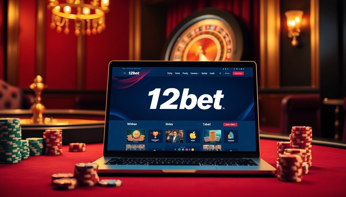 Experience the thrill of 12bet—action-packed gaming environment with vibrant casino elements.