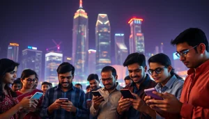 Engaging individuals using smartphones at the best sports betting sites in India.