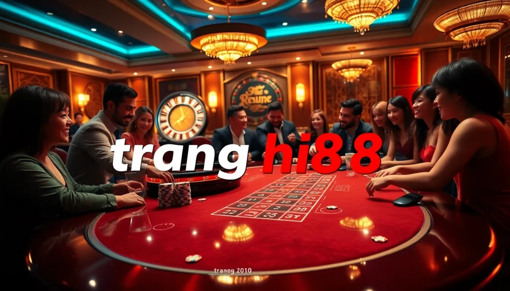 Engage in thrilling poker action at 'trang hi88' casino with focused players and vibrant ambiance.