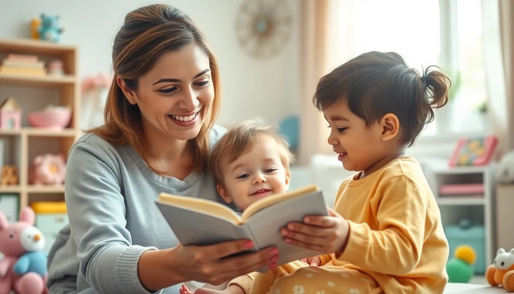 Nanny Abu Dhabi engaging with children in a warm, nurturing home environment.