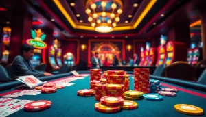 Memperlihatkan pengalaman bermain toto togel resmi dengan pemain yang terlibat dan suasana kasino yang ceria.