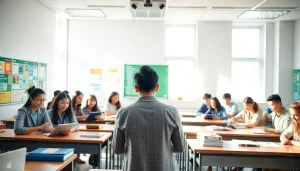 Students actively participating in a vibrant classroom scene showcasing Education.