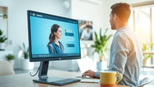 Engaging free ai chat session on a computer screen in a bright office.