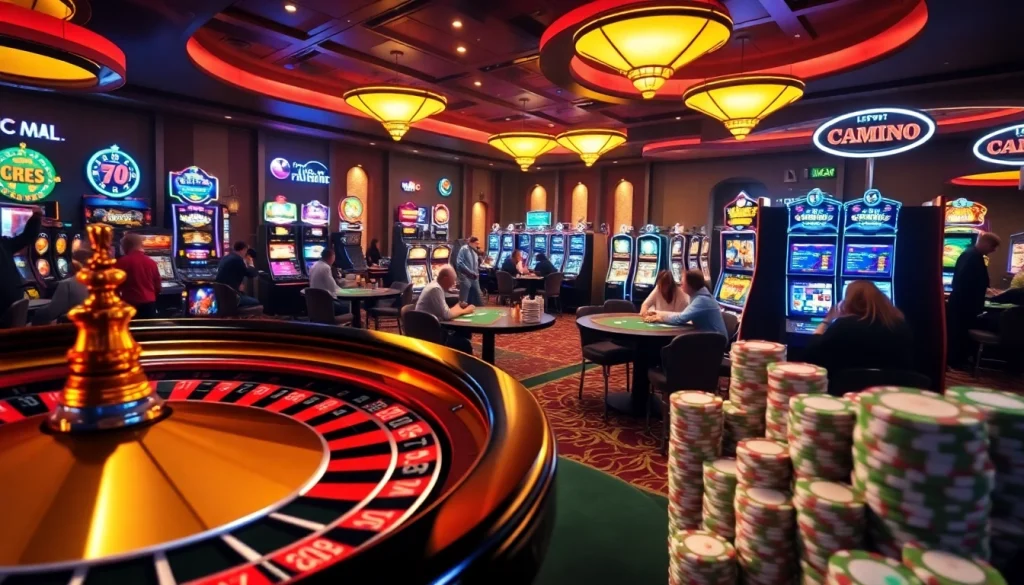 Dynamic casino scene showcasing KJC AC 2 with poker tables and slot machines.
