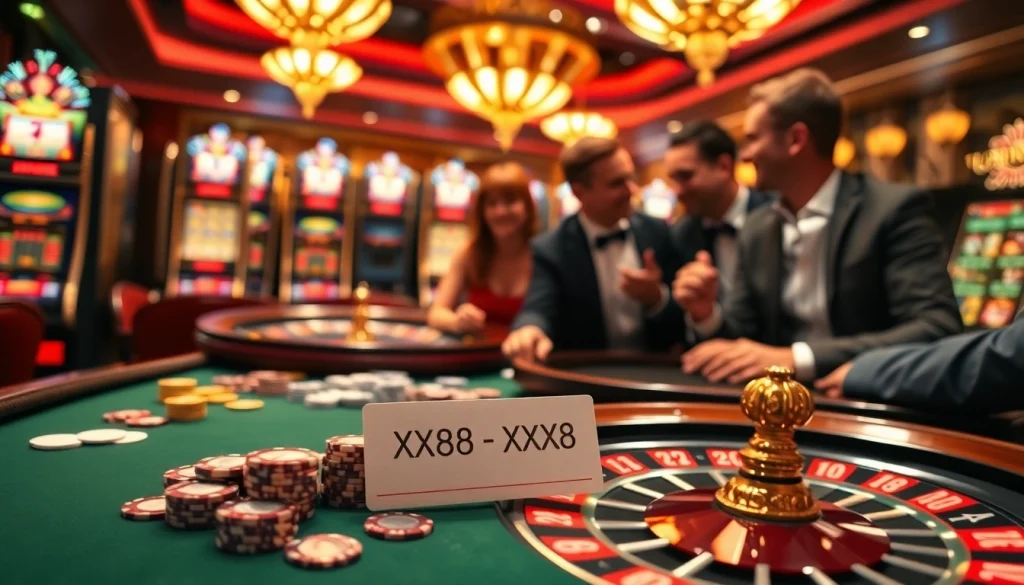Experience the thrill of poker at XX88 Casino with vibrant chips and cards.