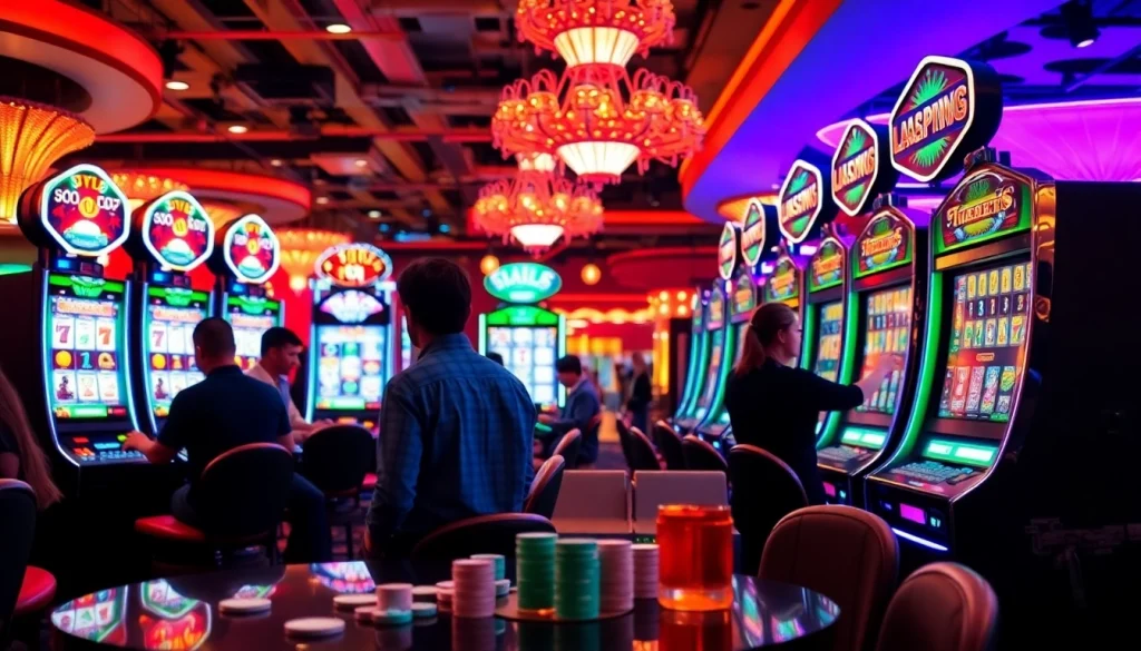 Menangkan slot terpercaya di kasino yang ramai dengan pemain terlibat dalam permainan.