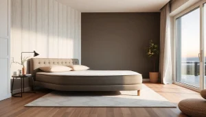 Materassi di alta qualità per un sonno migliore, posizionati in una stanza elegante con luci calde.