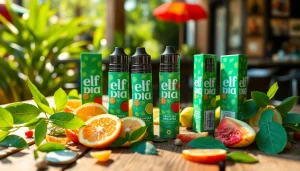 Elf bar elfa vapes beautifully arranged with fresh fruits and green leaves, highlighting their vibrant design.