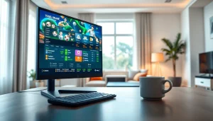 Streaming togel online dengan grafik menarik dan suasana nyaman di ruang tamu modern.