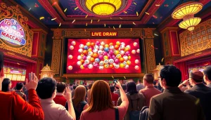 Menampilkan suasana Toto Macau dengan lotere yang menarik dan peserta excited.