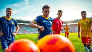 Shop vibrant cheap football kits showcasing young athletes practicing their skills.
