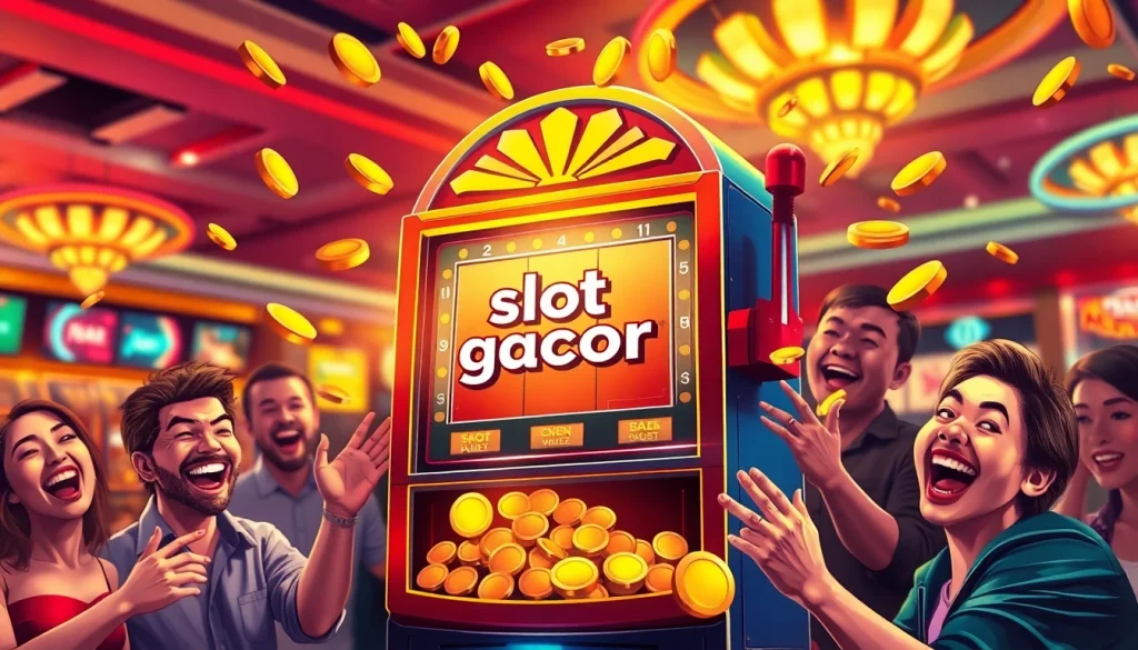 Mendapatkan jackpot pada slot gacor dengan ekspresi bahagia pemain di kasino.