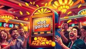 Mendapatkan jackpot pada slot gacor dengan ekspresi bahagia pemain di kasino.