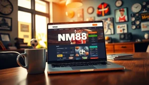 Place bets on MM88 with a modern laptop in a stylish office setting, showcasing an energetic atmosphere.