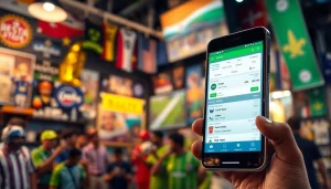 Showcasing the best sports betting sites in India through a vibrant smartphone interface with sports memorabilia.