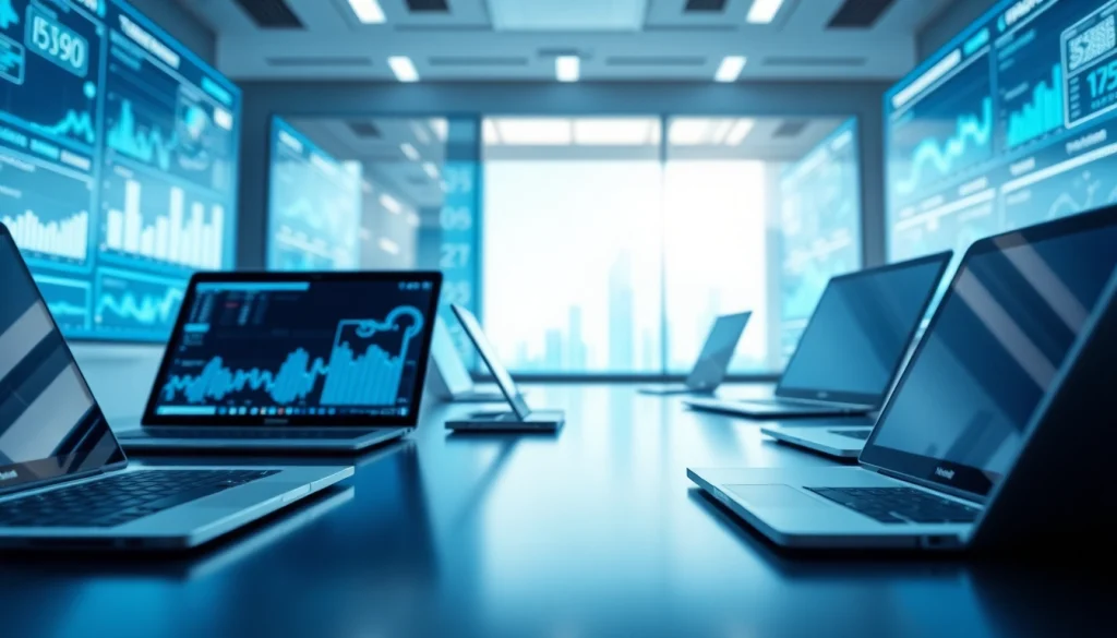 Explore Technology in a modern digital workspace with sleek devices and informative displays.