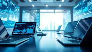 Explore Technology in a modern digital workspace with sleek devices and informative displays.