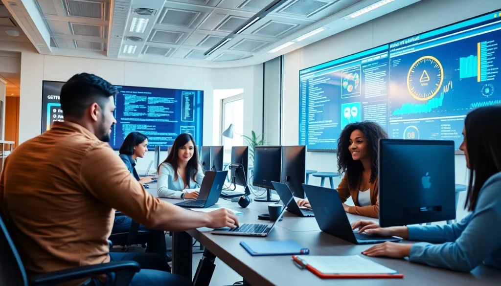 Outsourced IT Support Tampa team collaborating in a modern office setup with advanced technology.