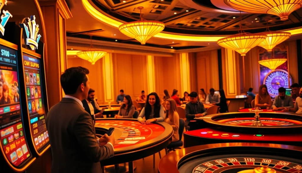 Engaging group at a 슬롯커뮤니티 discussing strategies at a luxurious casino table.