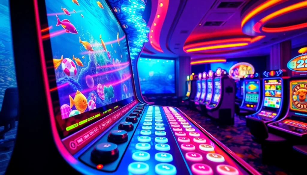 Bắn cá đổi thưởng 2025 features vibrant underwater scenes with animated fish and engaging gambling elements.