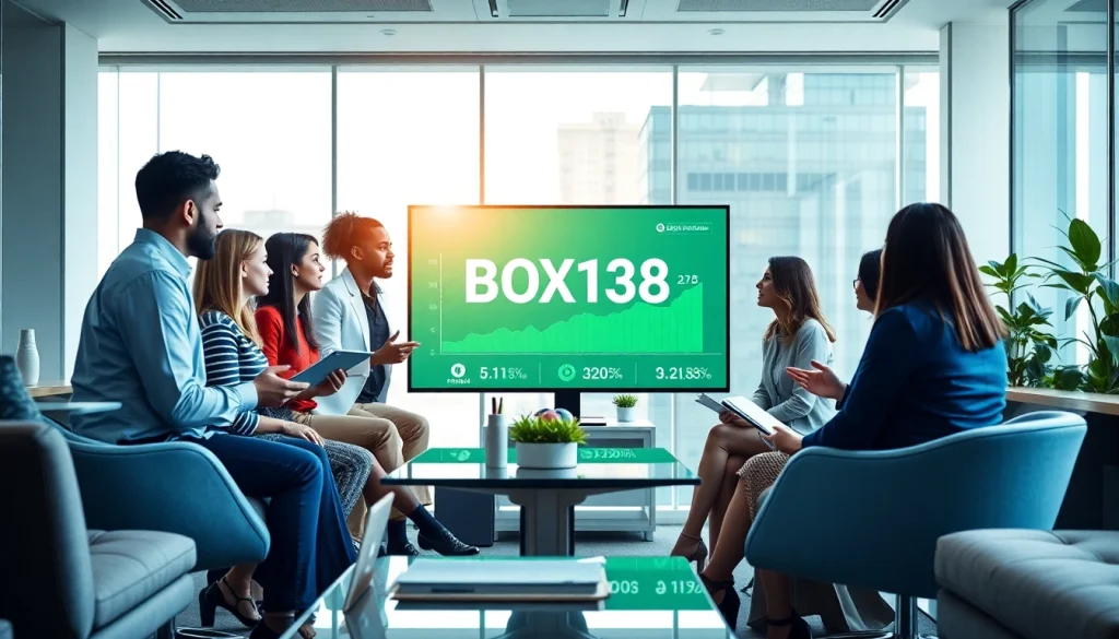 Business professionals collaborating on financial strategies related to BOX138 in a modern office.