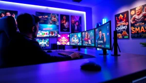 Experience the excitement of the best online casinos for Canada with a professional gamer at a modern gaming desk.