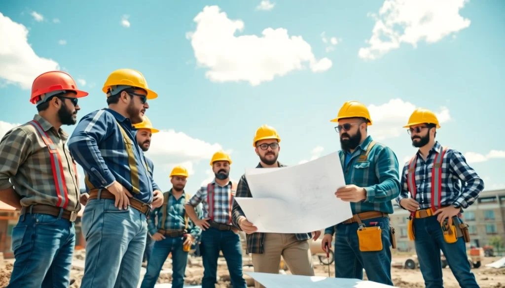 Builders collaborating at a construction site representing the Texas association of builders.