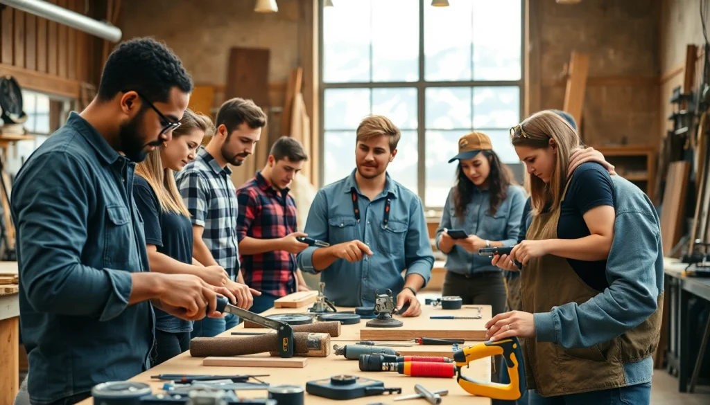 Participants engaging in craft training Colorado, highlighting teamwork and skill development in a workshop setting.