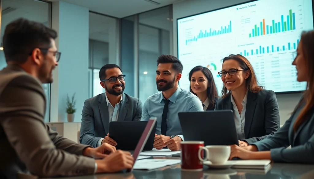 Corporate Tax Services discussion in a modern office with diverse professionals analyzing financial charts.