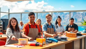 Students showcasing hands-on skills at hawaii trade schools in a vibrant classroom setting.