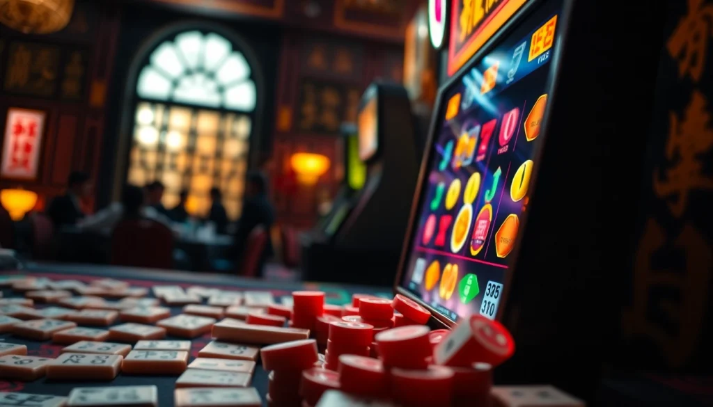 Slot mahjong menarik dengan simbol berwarna-warni dan suasana permainan yang menggugah semangat.