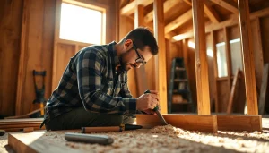 Carpentry Apprenticeship Near Me with a focused carpenter framed in a workshop setting.