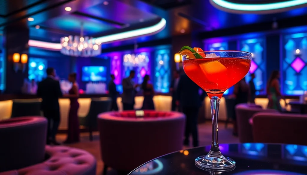 Experience Club sxm's vibrant nightlife with luxurious seating and colorful cocktails.