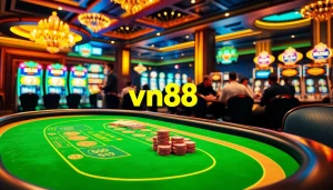 Players enjoying a vibrant casino atmosphere at vn88, featuring blackjack and slots.