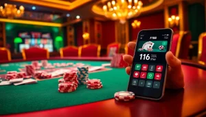 Experience the excitement at the F168 game portal with colorful poker chips and modern gameplay visuals.
